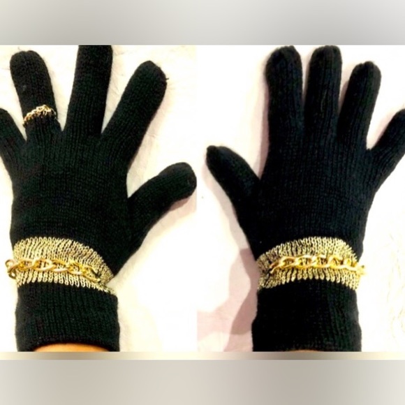WINTER GLOVES with attached faux gold chain bracelets and ring size OS NWOT - Picture 7 of 8